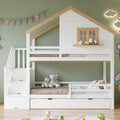 RIAZOS Matratze, 90x200 cm, Weiss/Natur, Kinderbett, Etagenbett mit Stauraumtreppe, Hausbett mit Fenster, Multifunktionsbett mit 2 Schubladen