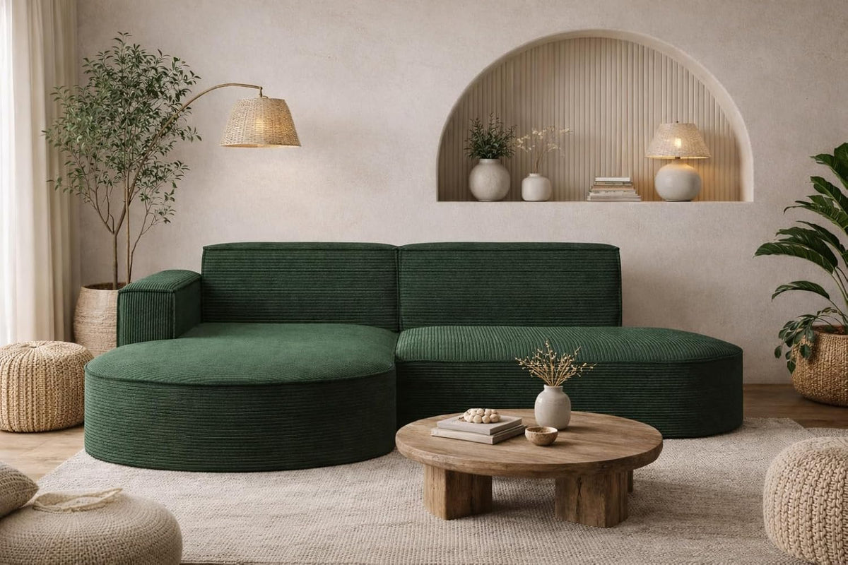 Kaiser Möbel Sofa, Dunkelgrün, Ecksofa mit Wohnlandschaft, Eckcouch L-Form, 3-sitzer, Polstersofa, Bequemes Couch mit Ottomane für Wohnzimmer