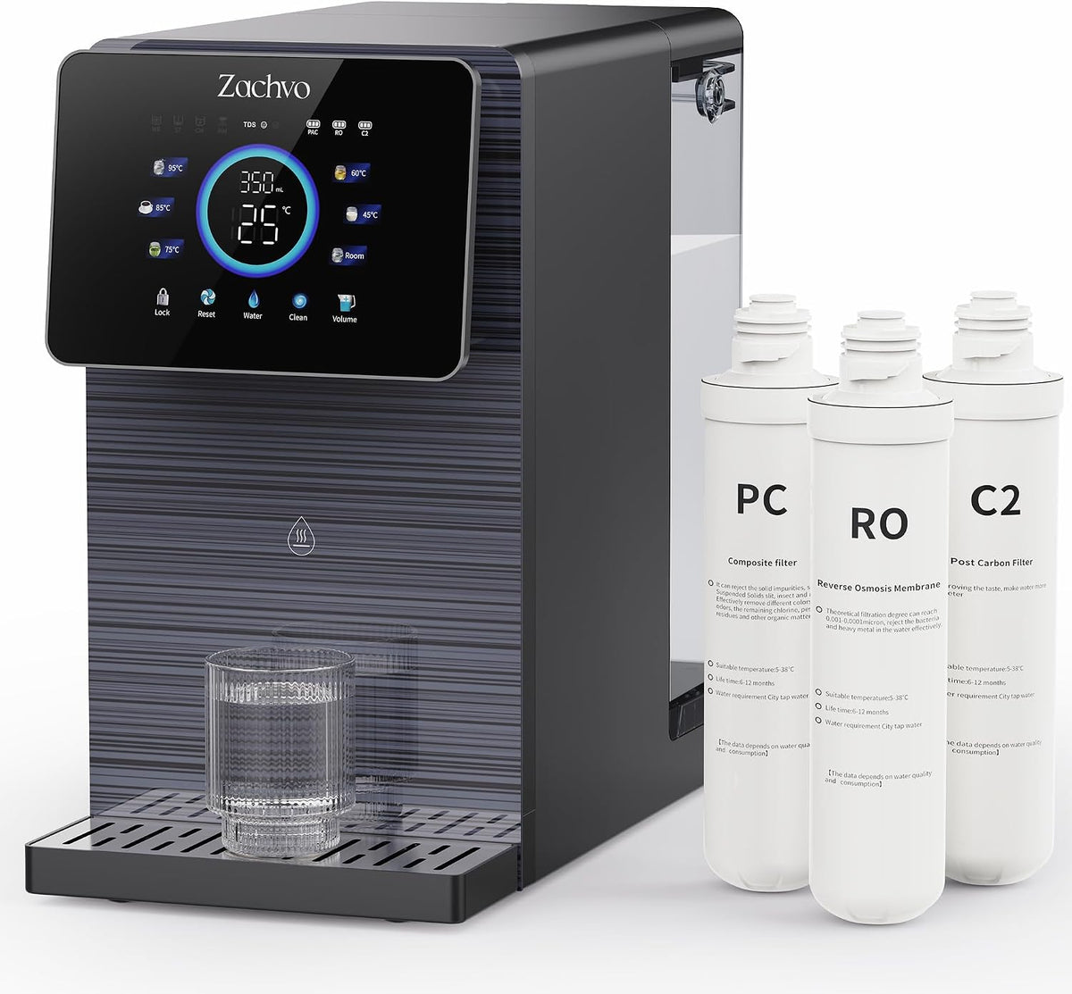 ZACHVO Heisswasserspender, Grau, Puri V12 Auftisch Osmoseanlage mit, 3 Filter 6-Wege-Filterung, 6 Temperaturstufen