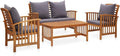 Willood Beistelltisch, Grau/Braun, 4-TLG. Gartenmöbel Garten-Lounge-Set mit Auflagen