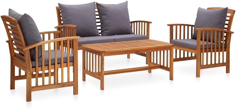 Willood Beistelltisch, Grau/Braun, 4-TLG. Gartenmöbel Garten-Lounge-Set mit Auflagen
