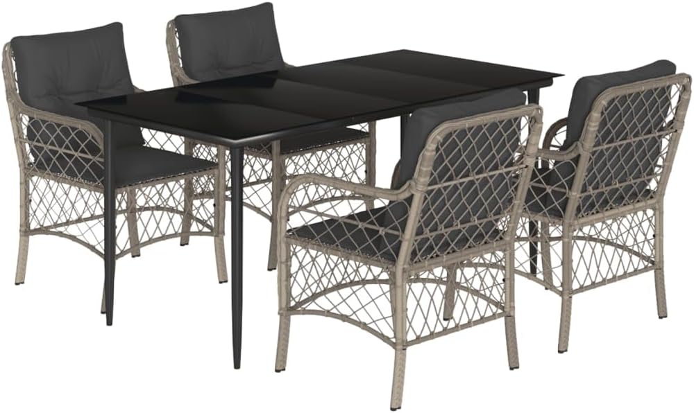 Mhdvray Essgruppe, 160x80 cm, Pulverbeschichteter Stahl, gehärtetes Glas, Hellgrau/Anthrazit/Schwarz
