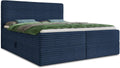 Sofnet Boxspringbett, 180 x 200 cm, Blau, Mollo mit 2 Bettkästen, Doppelbett mit Bonell-Matratze und Topper, Polsterbett in weichem Cordstoff