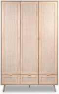 Calicosy Kleiderschränke, Beige/Holz, Armoire 3 Portes 3 Tiroirs et 2 Penderies L120 cm