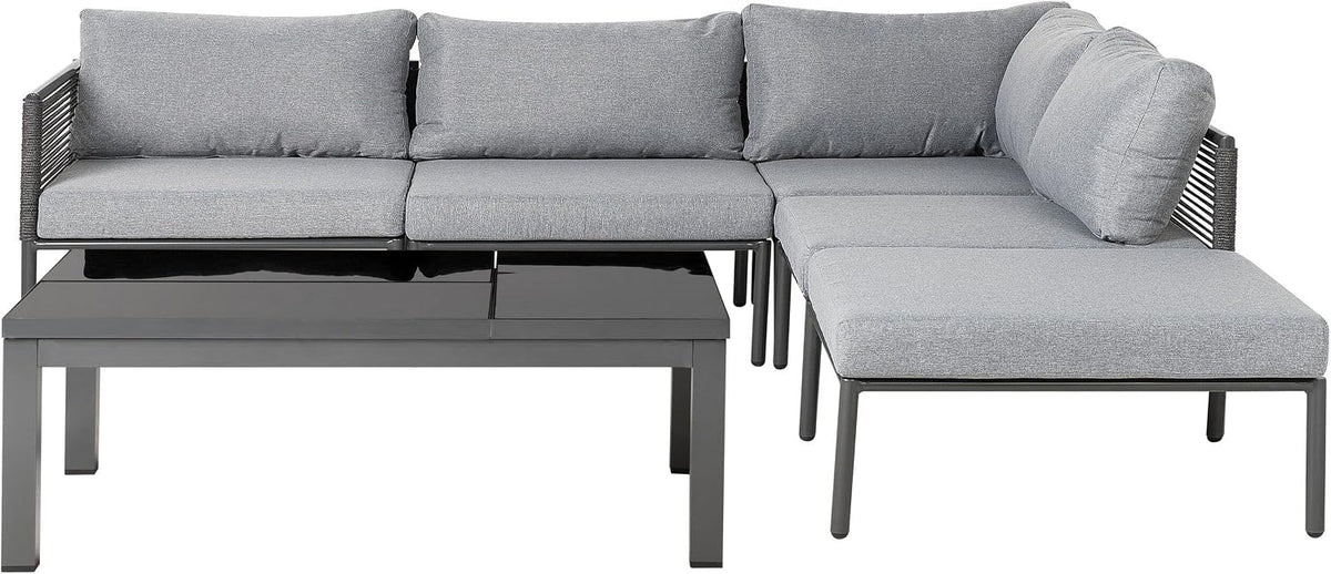Sofa Beliani, Aluminium, Grau, Aluminium Lounge Gartenmöbel Set 6 Personen mit Couchtisch