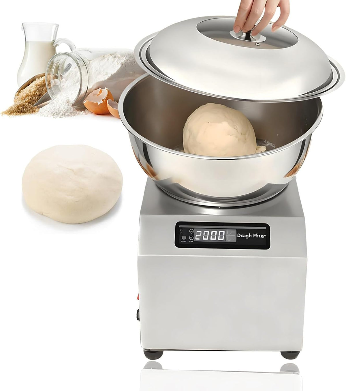 HCAUYNN Knet- & Rührmaschinen, 1800 W, 1800 W, 8KG, Edelstahl 304, Silber, Gewerblicher Teigmischer /18LBS, Elektrische Teigmaschine