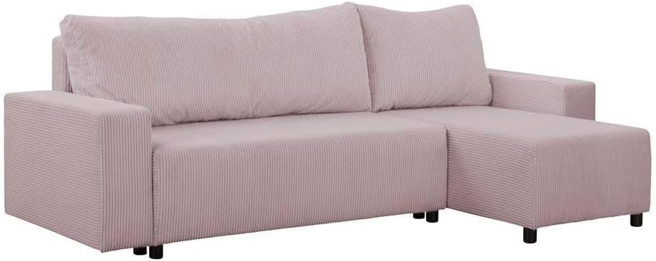 FORNIRO 24 Sofa, 225x130x75 cm, Lachs, Malaga Ecksofa mit Schlaffunktion und Bettkasten - mit 3