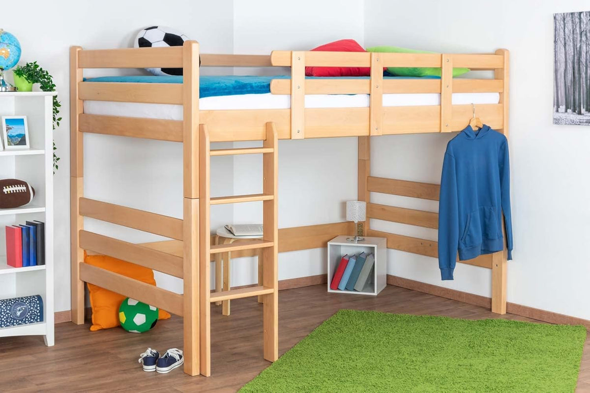 Steiner Shopping Bett, 120 x 200 cm, Natur, Hochbett 'Easy Premium Line' K23, Buche Vollholz massiv lackiert, teilbar - Liegefläche