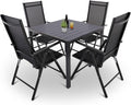 Raburg Gartenmöbel-Set, 90x90 cm, Schwarz/Anthrazit, Moderne Sitzgruppe, 4 Stühle (klappbare Hochlehner) Tisch, wetterfestes Alu