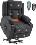 LEADZM Relaxsessel, Schwarz, Fernsehsessel mit Aufzug Elektrisch Massagesessel mit, Massage Heizung 2 Seitentaschen Getränkehalter