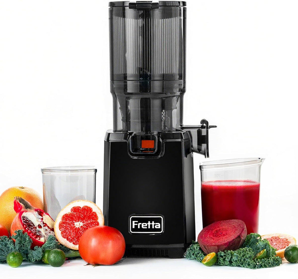 Fretta Zentrifugal-Entsafter, 13 cm, 250 W, Schwarz, Entsafter Entsafter für Gemüse und Obst, Slow Juicer mit grossem Futterschacht für ganze Früchte