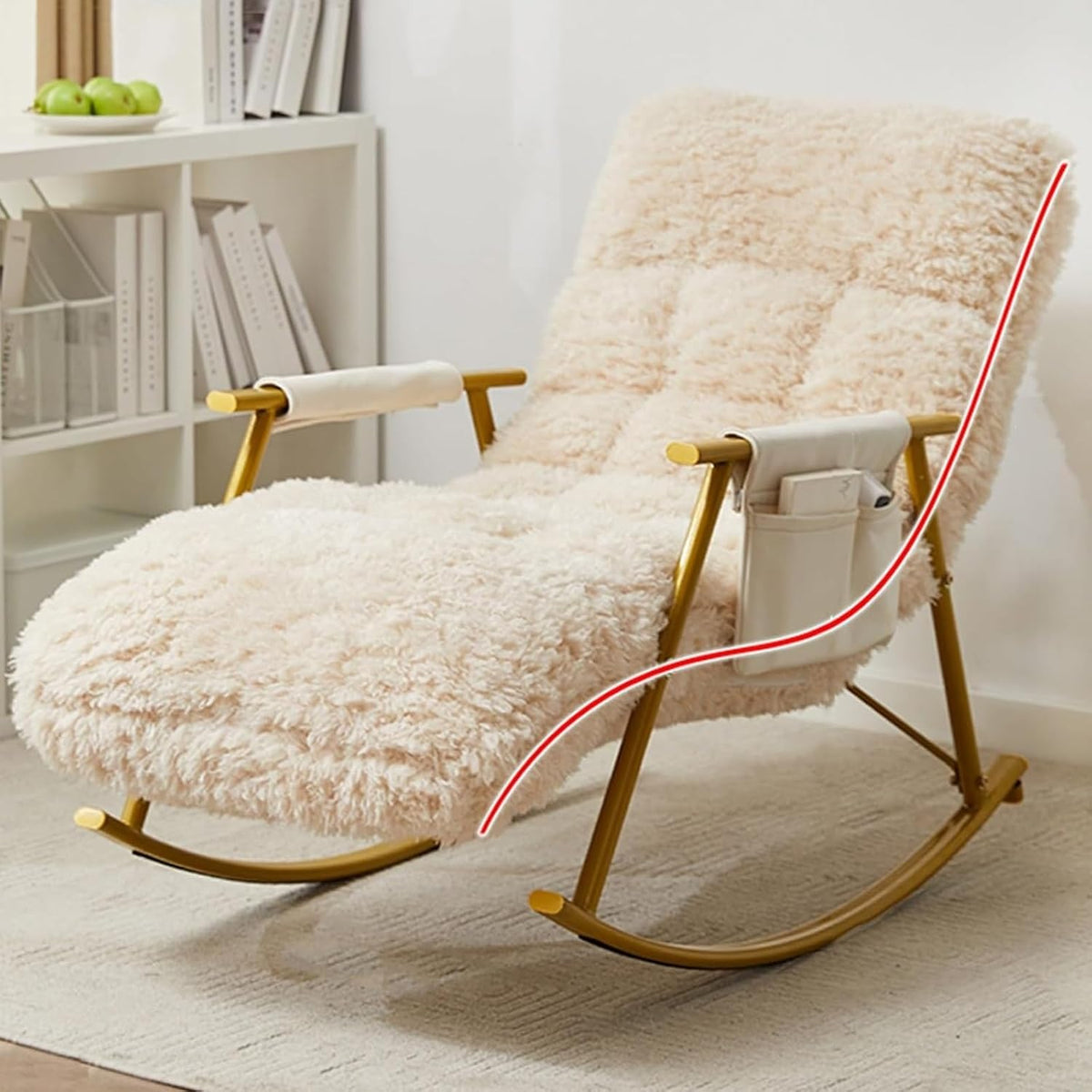 Diodceraic Relaxsessel, 200 Kg, Creme/Gold, Schaukelstuhl Für Den Innenbereich. Sessel Wohnzimmer, Plüsch-, Schaukelstuhl. Dicker Stahlrahmen