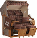 MR. DEKO Markise, Braun/Beige, Strandkorb Schleswig Pinie Braun PE Mokka Dessin 556, 2 Sitzer wetterfest, Strandkörbe Garten Lounge Balkon