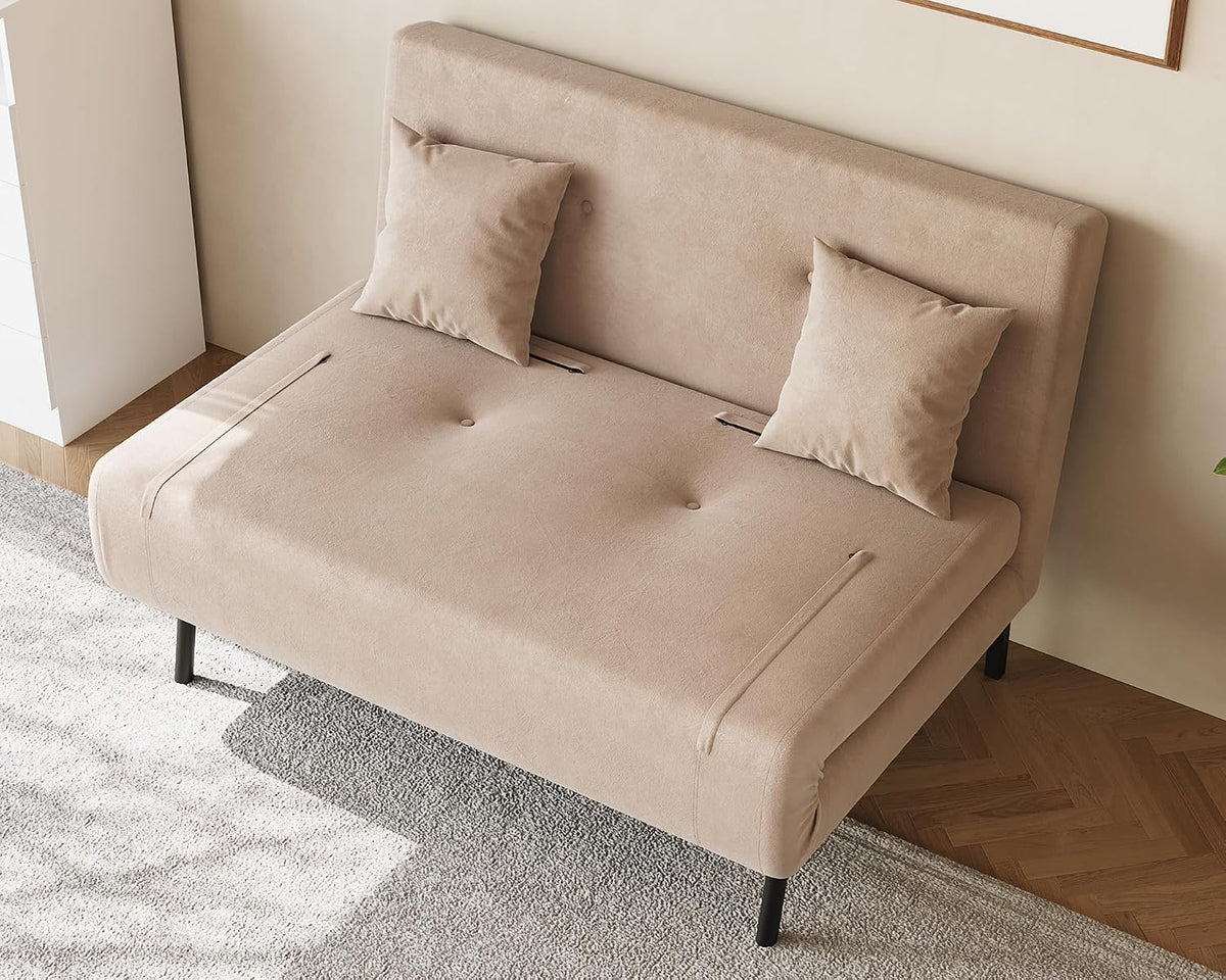 SONNI Sofa, 120x80x79 cm, Khaki, Schlafsofa 3-in-1, Klappbares Sofabett mit Verstellbarer, 2 Kissen, Baby-Samt, Für Wohnzimmer