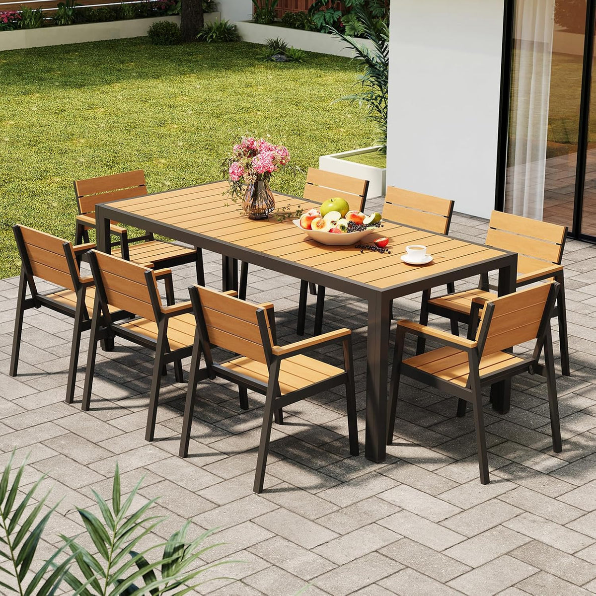 Devoko Essgruppe, Braun/Schwarz, Gartenmöbel Set 8 stühle mit tischt, Balcony Furniture alu, Gartengarnitur wetterfest