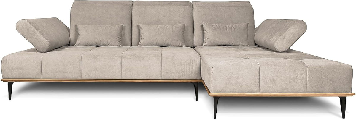 COMFTY-CO. Sofa, 287x104x43 cm, Cream, Ecksofa Houston, XXL - L-Form mit verstellbaren Lehnen, Big 3-Sitzer für Wohnzimmer modern - Rechts - Samt