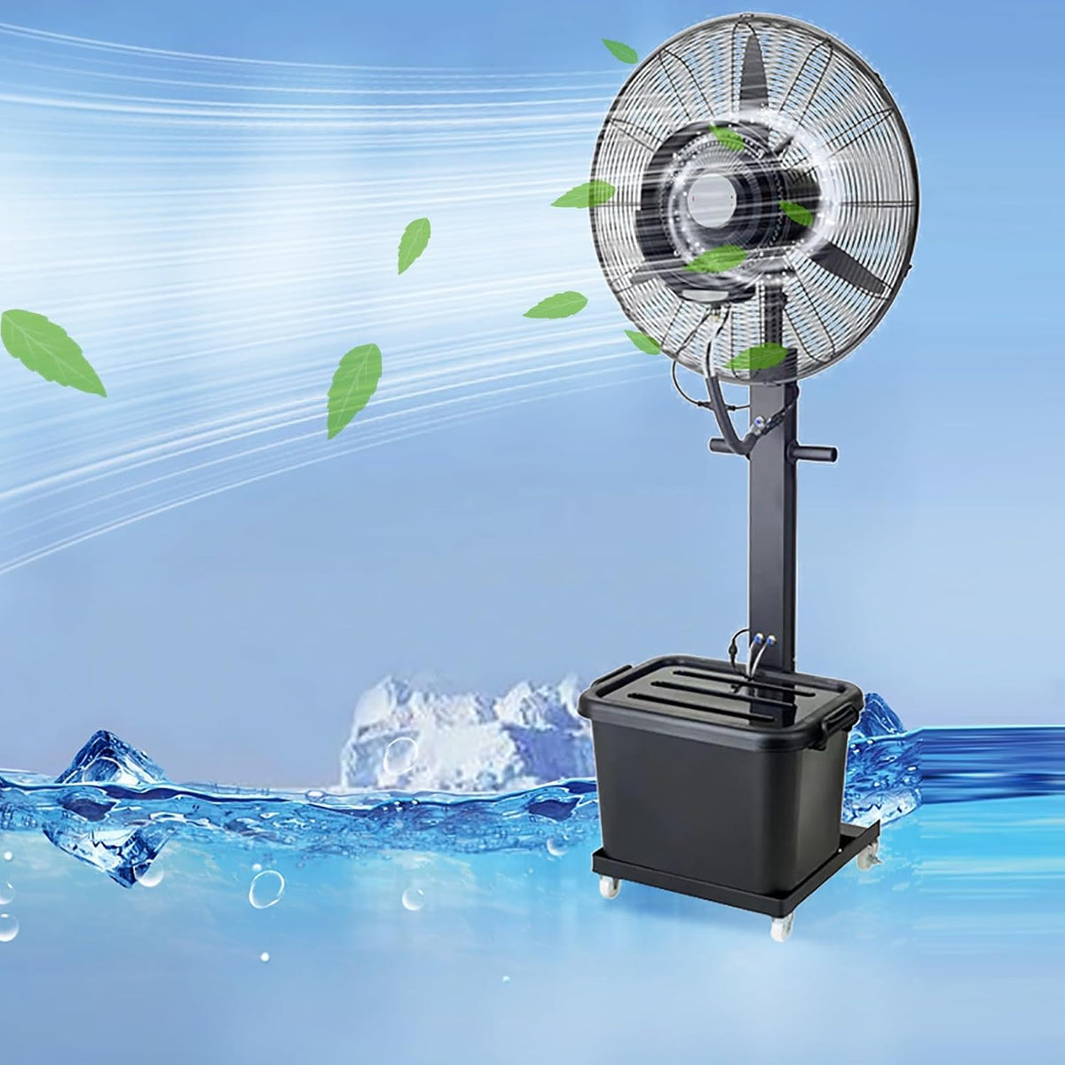 QUSYZD Standventilatoren, 24 Zoll, 220 V, 61 cm, 220v, Weiss, Oszillierender Nebelventilator mit 45-Liter-Tank, 3 Kühlstufen für Terrasse und Garten