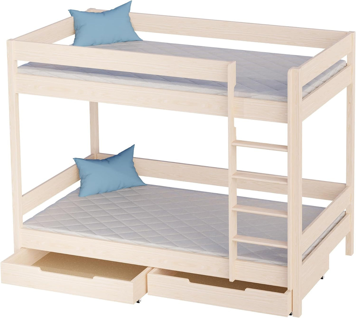 KidsComfort Bett, 140x70 cm, Beige/Hellblau, Etagenbett Gebleichte Eiche Ohne Matratze Mit Schubladen