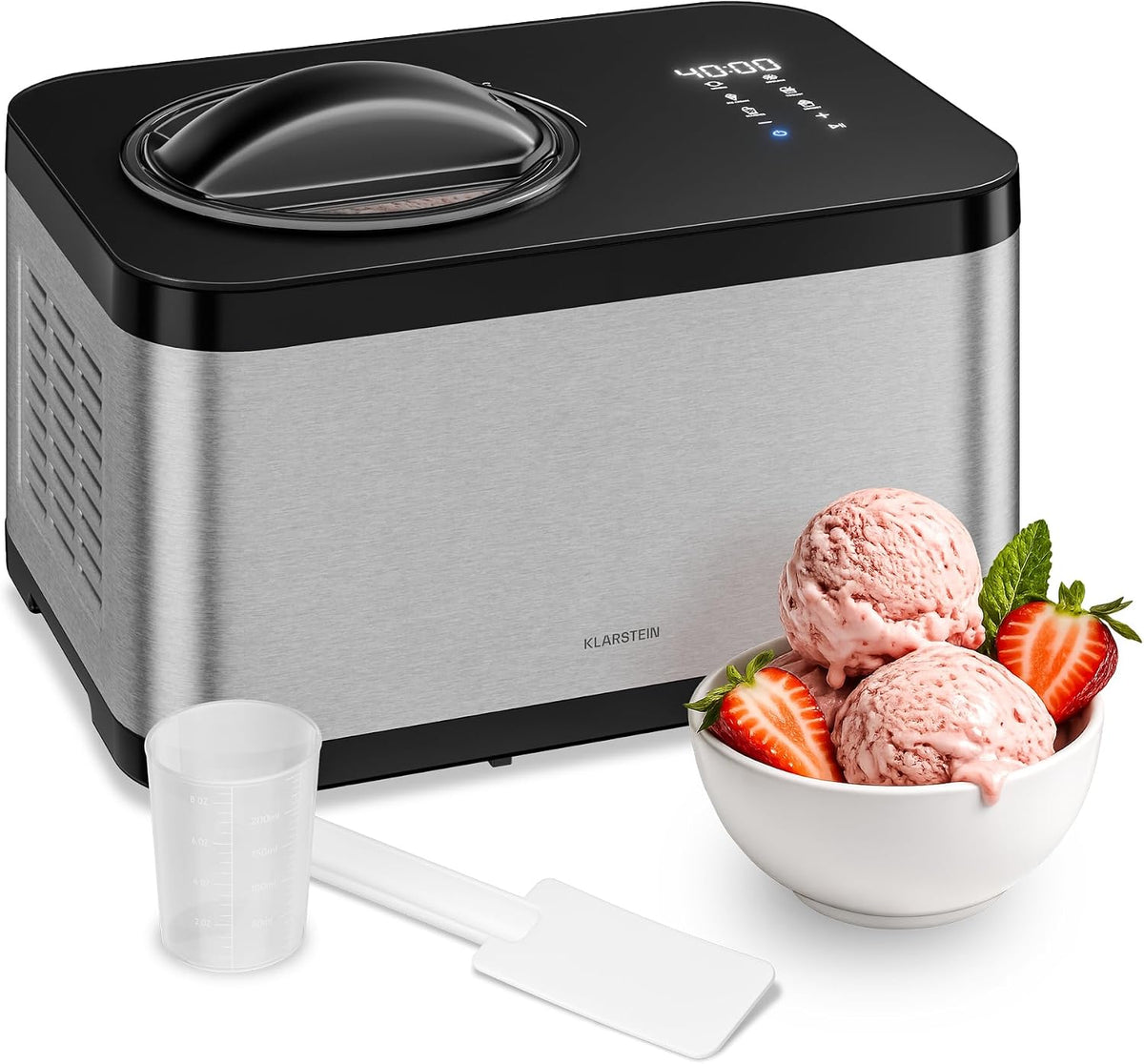 Klarstein Eismaschine, 1,5 L, 150 W, Schwarz, Verosteel, Kompressor, Eiscreme, Slushie, Joghurt & Sorbet, Touch-Display