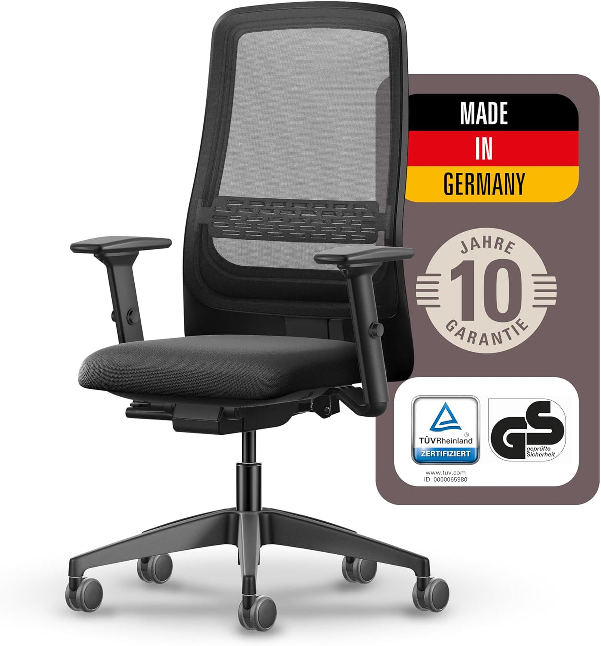 Interstuhl Bürostühle, Schwarz, SMART AIR Bürostuhl - Made in Germany mit 10 Jahren Garantie, 3D-Armlehnen, Lordosenstütze
