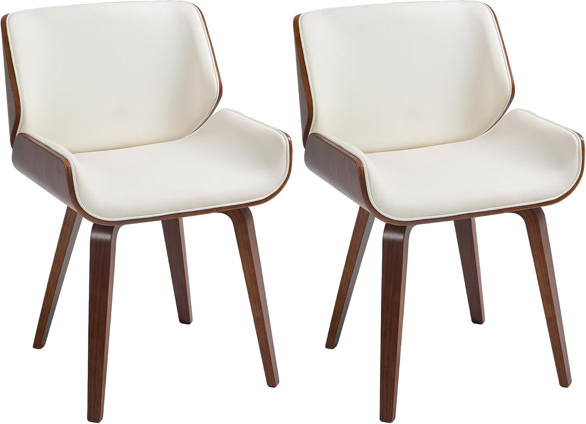 HOMCOM Esszimmerstühle, Weiss/Braun, 2er-Set im Vintage-Stil Sitzfläche mit weissem