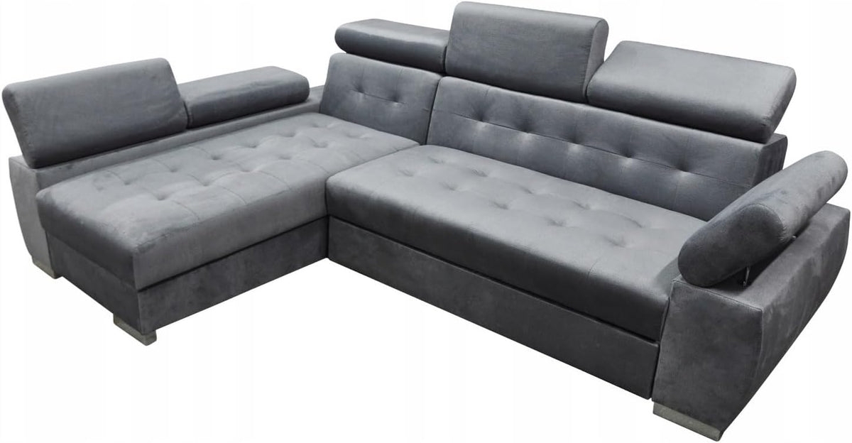 Sofa MEBLE-LUX, Grau, Ecksofa mit Schlaffunktion und Bettkasten OTTO 2 I L Form I, Links