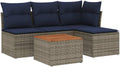 Sofa vidaXL, Grau/Blau/Rotbraun, 5-teiliges Gartensofa-Set mit Kissen, grau, Polyrattan
