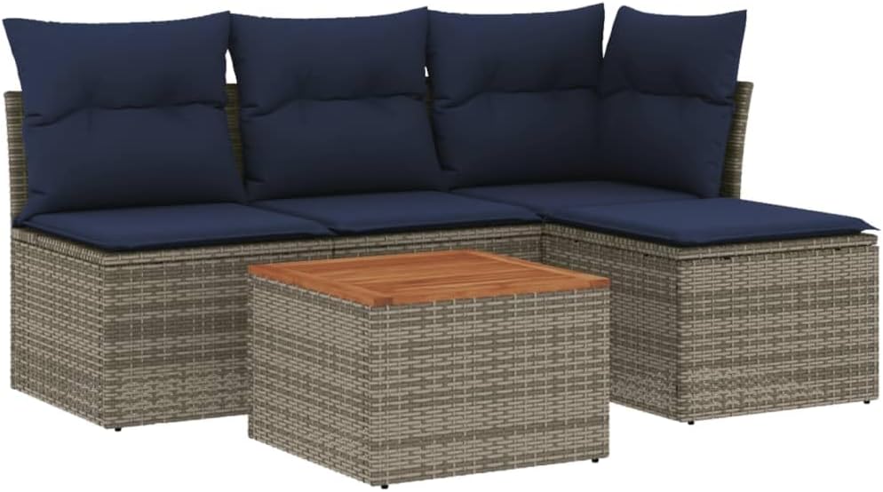 Sofa vidaXL, Grau/Blau/Rotbraun, 5-teiliges Gartensofa-Set mit Kissen, grau, Polyrattan