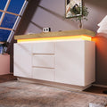 ANIROY Sideboard, Weiss/Holz, Kommode, Hochglanz, LED (App Control), Mehrzweckschrank für Wohnzimmer und Schlafzimmer (Weiss A)