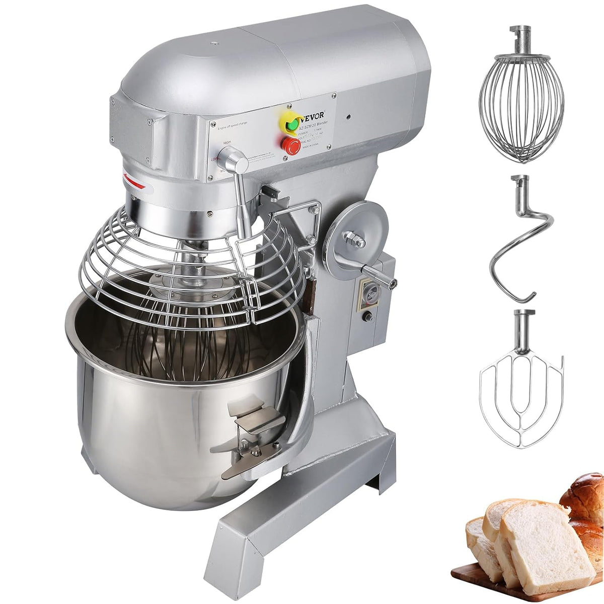 VEVOR Universalküchenmaschinen, 600 W, Silber, Teigknetmaschine Küchenmaschine, 15 Qt Edelstahl Teigmixer, einstellbar (130/233/414 U/min)