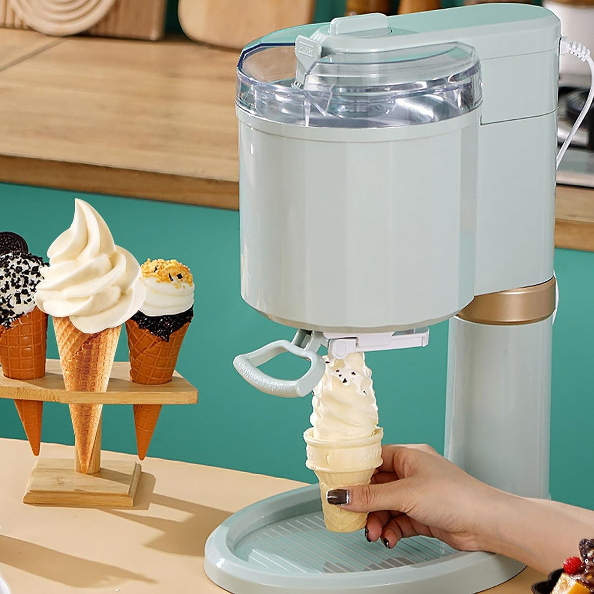 1 L Eismaschine, 1 Liter, 1 L, Braun, automatische weiche Serve- für Hausküche, kompakte Mini-Joghurt-Maschine für DIY-Gefrorene Desserts