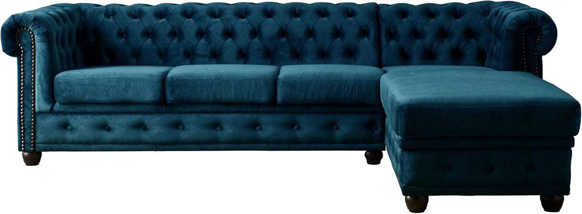 Sofa Lisa Design, Entenblau, William - Chesterfield Ecksofa rechts - 4 Sitzplätze