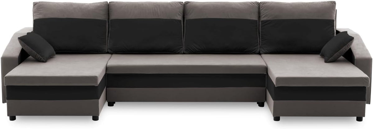 Sofa Mebligo, Grau/Schwarz, ECKSOFA U MIT SCHLAFFUNKTION Sparta