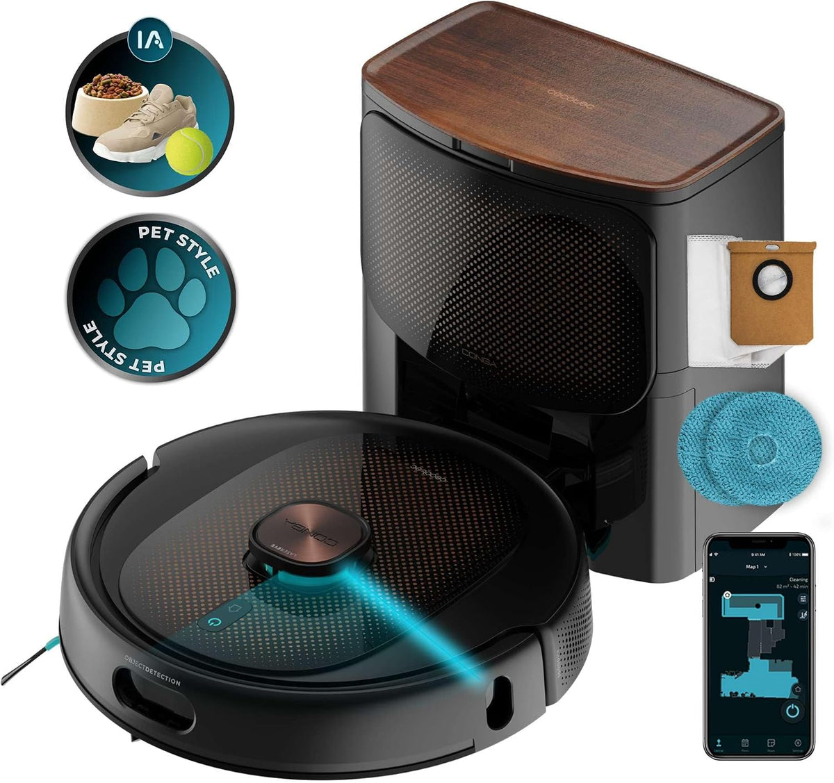 Cecotec Saugroboter, Schwarz, Conga 10090 AI Spin Revolution Ultra Power Home Lifestyle, 10.000 Pa, Lasernavigation