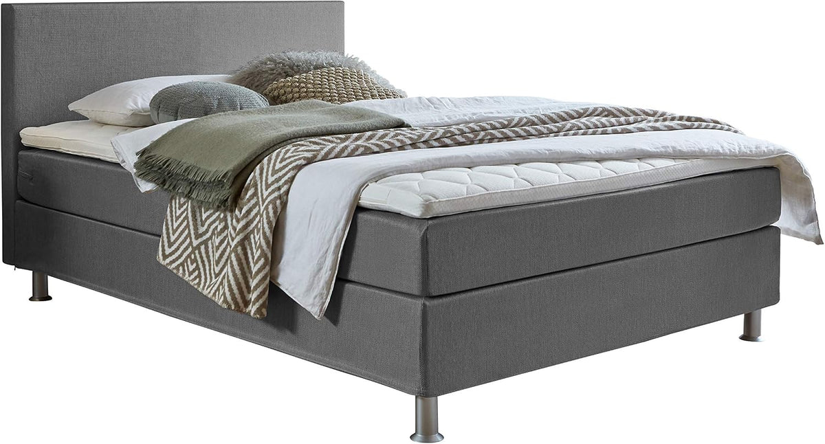 Atlantic Home Collection Boxspringbett, 120 x 209 cm, Grau, EDISON, Härtegrad H2, inklusive Topper