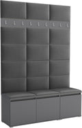 Brent Sitzbank, 150 cm, Grau, Garderobenschrank Flur mit Breit Luton 3 - Multifunktionale, Garderobe mit Sitzfläche und Kleiderhaken