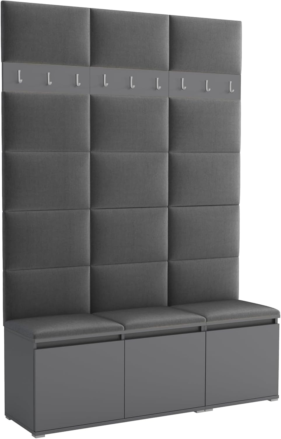 Brent Sitzbank, 150 cm, Grau, Garderobenschrank Flur mit Breit Luton 3 - Multifunktionale, Garderobe mit Sitzfläche und Kleiderhaken