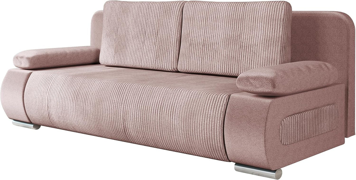 Sofa Mirjan24, Rosa, Schlafsofa Emma Cord, mit Bettkasten und Schlaffunktion freistehend Bettsofa