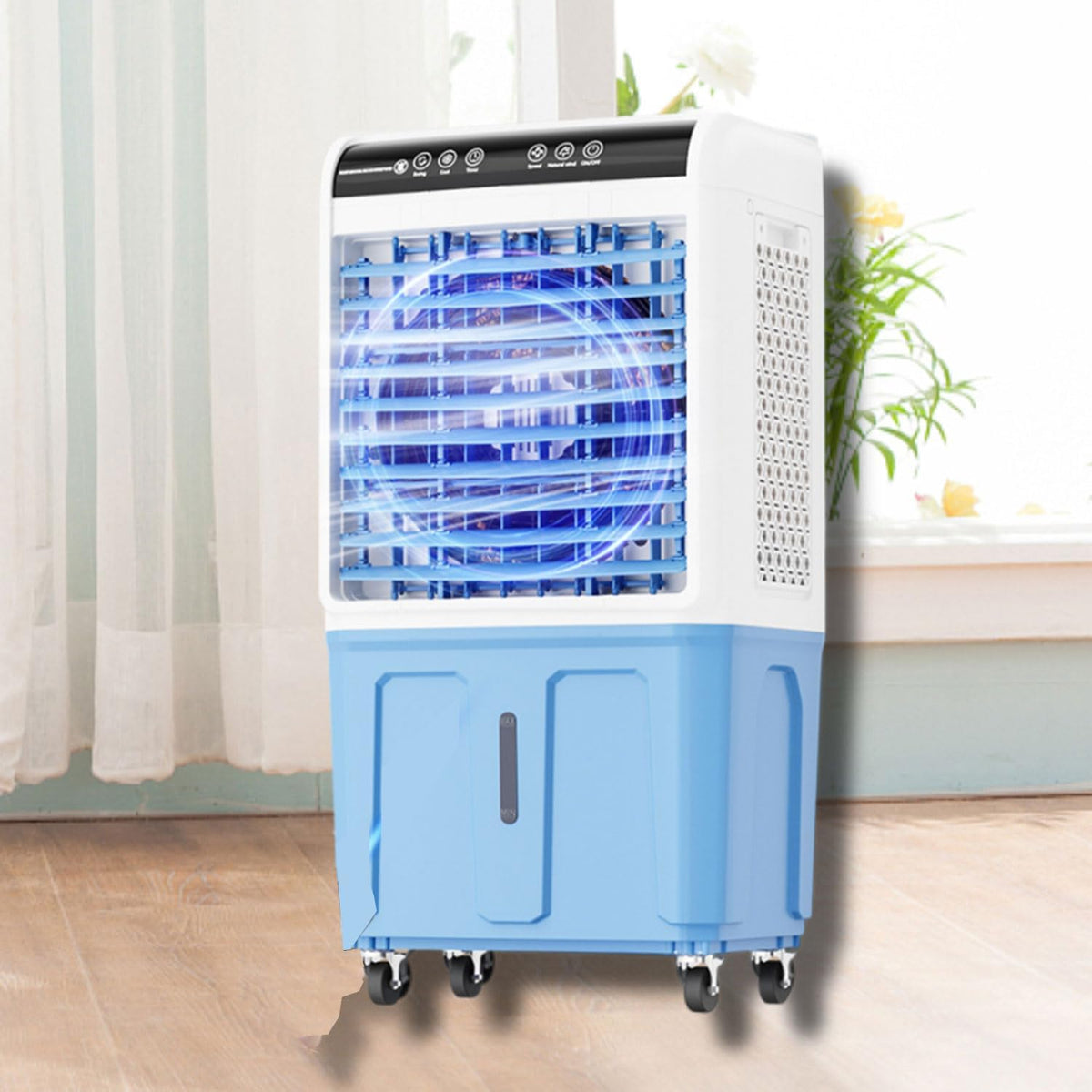 Verdunstungskühler Mobiles Klimagerät, 40 dB, 40 L, Weiss, Tragbare Klimaanlage mit Fernbedienung, 120° Schwenkbar