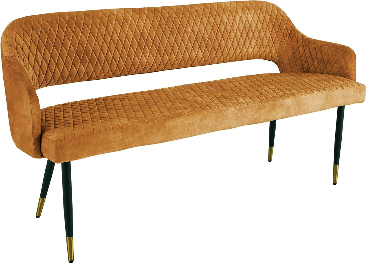 Riess Ambiente Sitzbank, 160 cm, Senfgelb/Schwarz/Gold, .de Design Paris senfgelb Samt Retro Rückenlehne, gepolsterte Esszimmerbank