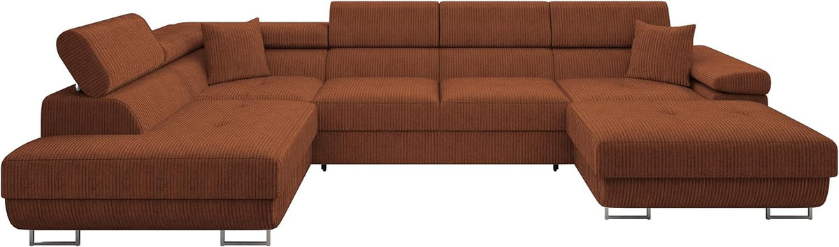 Sofa Mirjan24, Braun, Ecksofa Torezio Bis Cord mit Bettkasten, Einstellbare Kopfstützen, mit Schlaffunktion, Eckcouch für Wohnzimmer