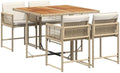Hommdiy Essgruppe, PE-Rattan, pulverbeschichteter Stahl, massives Akazienholz, Beige/Creme/Braun