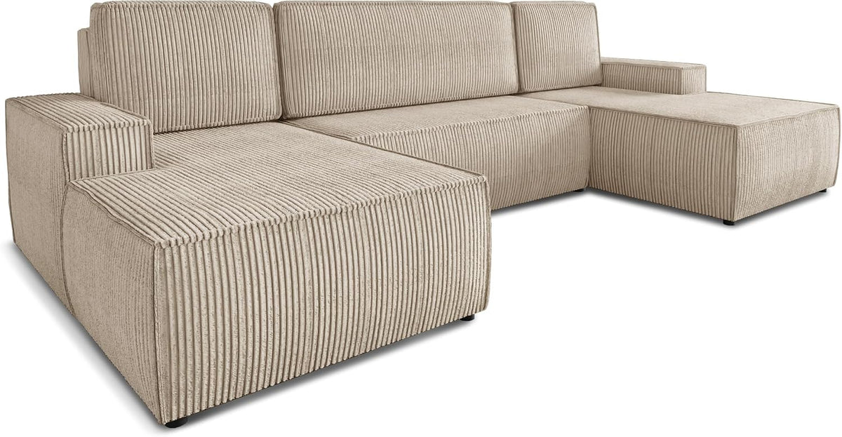 Sofa Sofnet, Beige, Wohnlandschaft mit Schlaffunktion Totti - U-Form Couch, Schlafsofa mit Bettkasten, Couchgranitur mit Bettfunktion