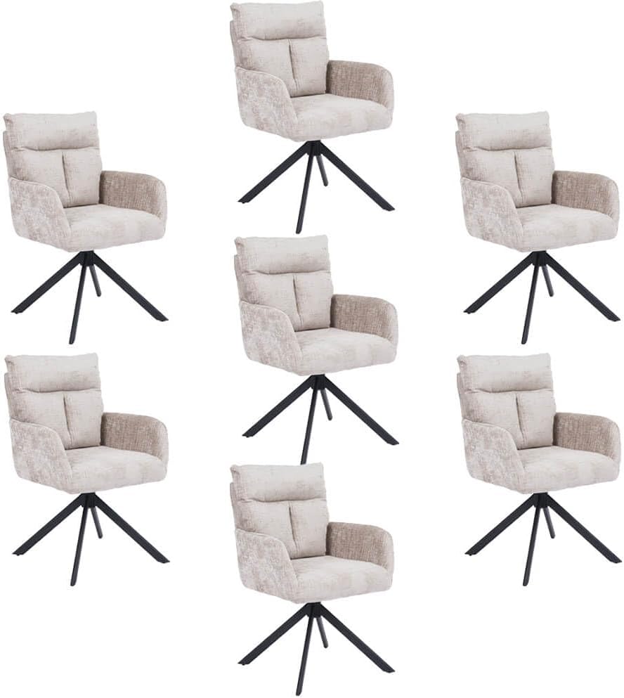 Home Deluxe Esszimmerstuhl, Beige/Schwarz, mit Armlehne Aluna Chenille - 7er Set Beige I Küchenstuhl, Polsterstuhl