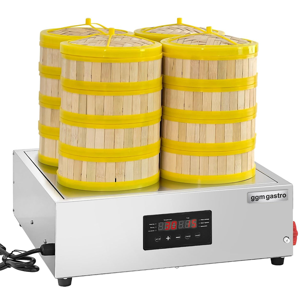GGM Gastro Elektrische Dampfgarer, 2,5 kW, Schwarz, Dampfgarer digital mit 16 Bambuskörben