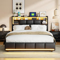 DULRLLY Bettrahmen, Schwarz, Bett mit Stauraum, Polsterbett 160x200, Doppelbett mit Stauraum Kopfteil, LED Beleuchtung und USB Ladefunktion