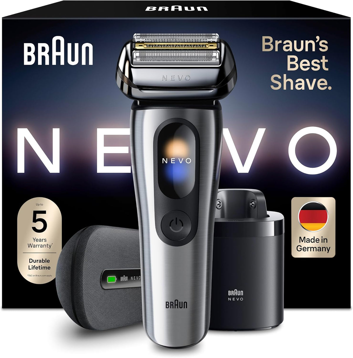 Braun Folienrasierer, Braun/Silber, NEVO Rasierer Herren Elektrisch, NEVO17005C, Silber, Elektrorasierer mit AeroTouch-Technologie für Eine Sanfte