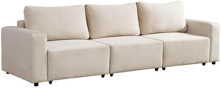 Sofa Home Deluxe, 295 x 92 x 85 cm, Beige, Modulares Schlafsofa Vina M, - - inkl. Stauraum, Cordsofa, mit Schlaffunktion