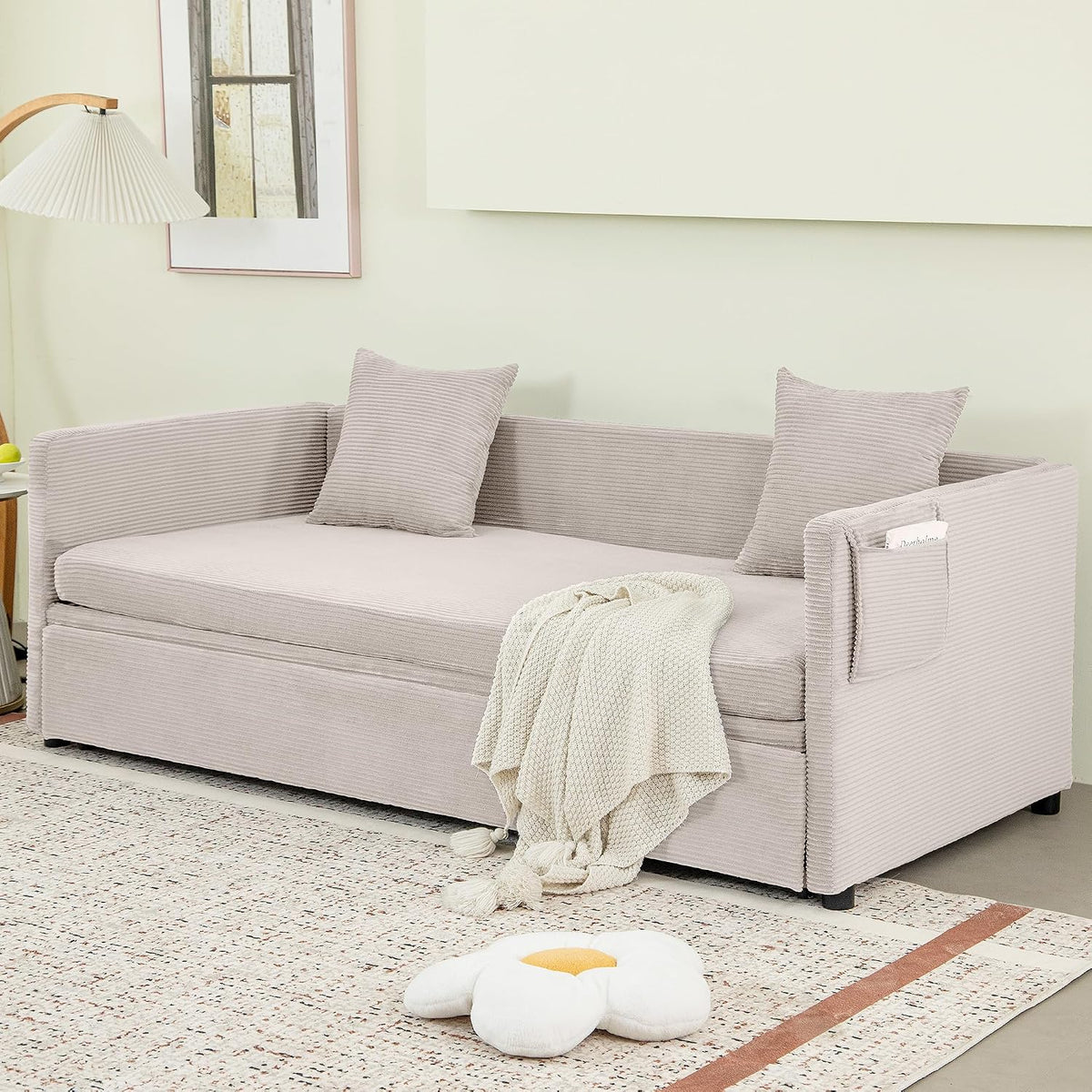 HOMYEDAMIC Sofa, Beige, Schlafsofa, 2-Sitzer mit Schlaffunktion, Couch mit Kissen, für Wohnzimmer, Gästezimmer