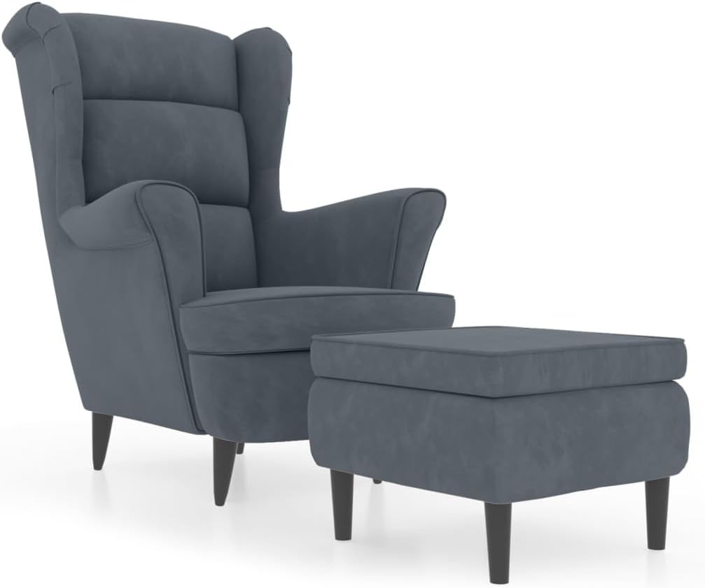 vidaXL Relaxsessel, Dunkelgrau, Ohrensessel mit Hocker Armlehnen Fernsehsessel